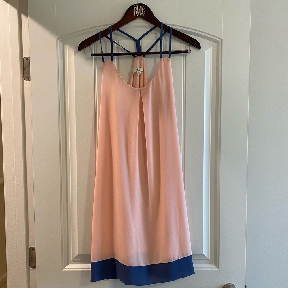 Peach and charcoal gray dress